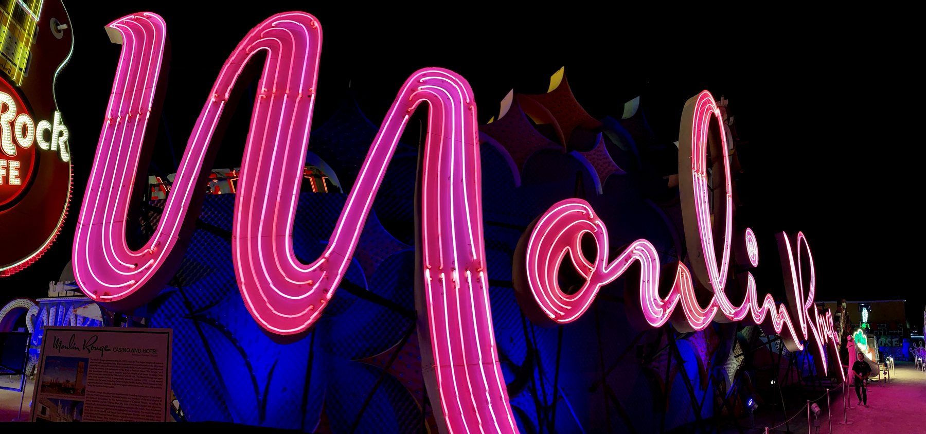 The original neon sign from the Moulin Rouge Hotel, preserved and displayed at the Neon Museum in Las Vegas.